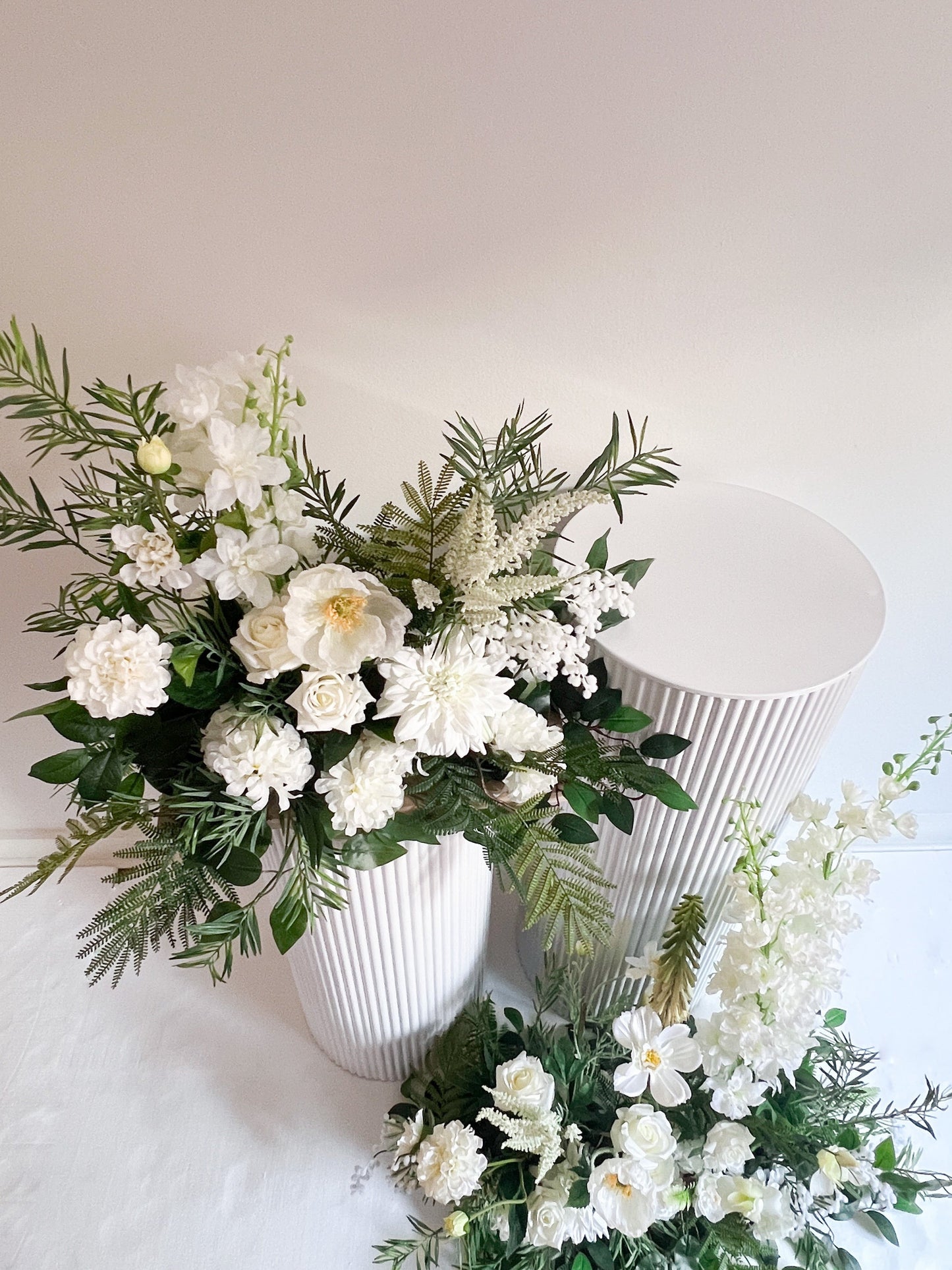 Top view of floral arrangements for event hire in Melbourne